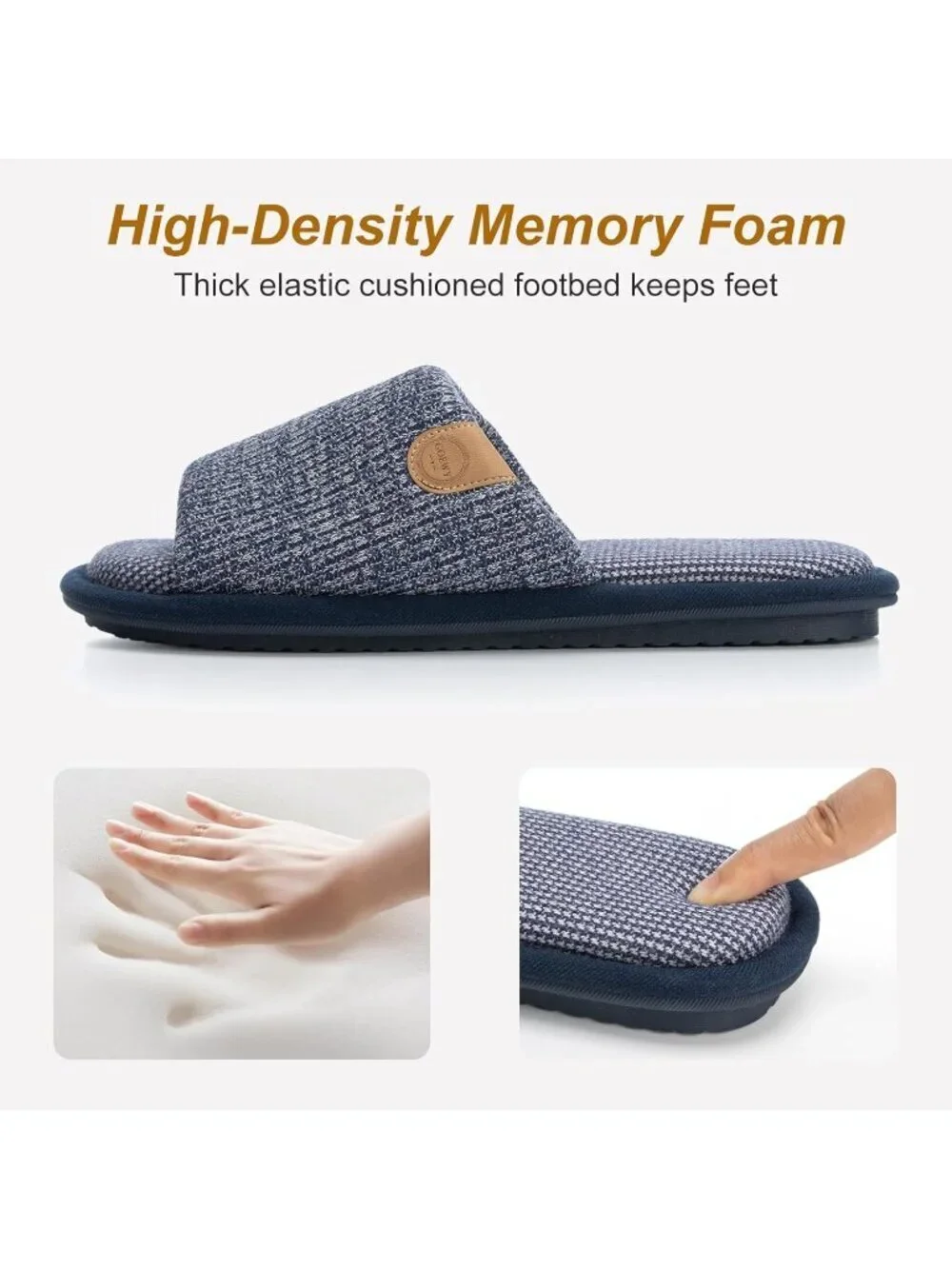 Men's Dark Blue Cozy Memory Foam Slippers Indoor Outdoor Slip On House Shoes